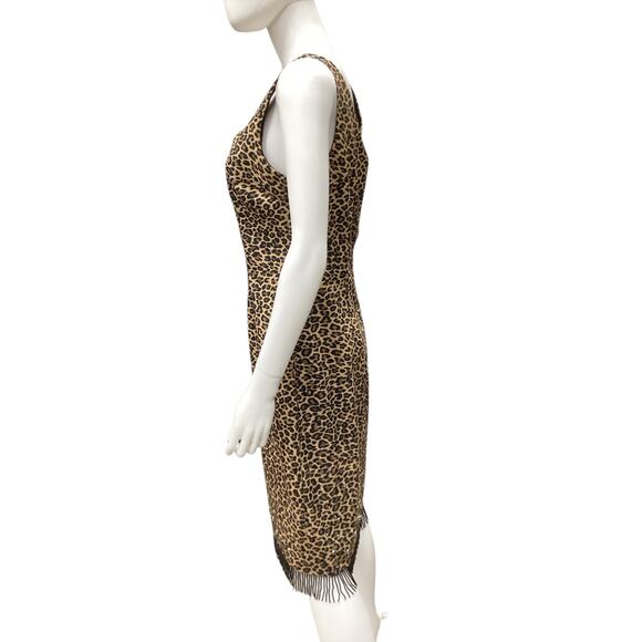 Mica Dress Women’s SZ 8 Animal Print Sheath Dress Beaded Fringes Studded Design - Picture 3 of 5